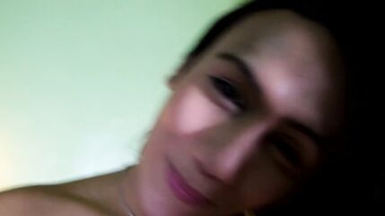 Ladyboy with an attitude and some great tits sucks the tranny bangers cock before he fucks